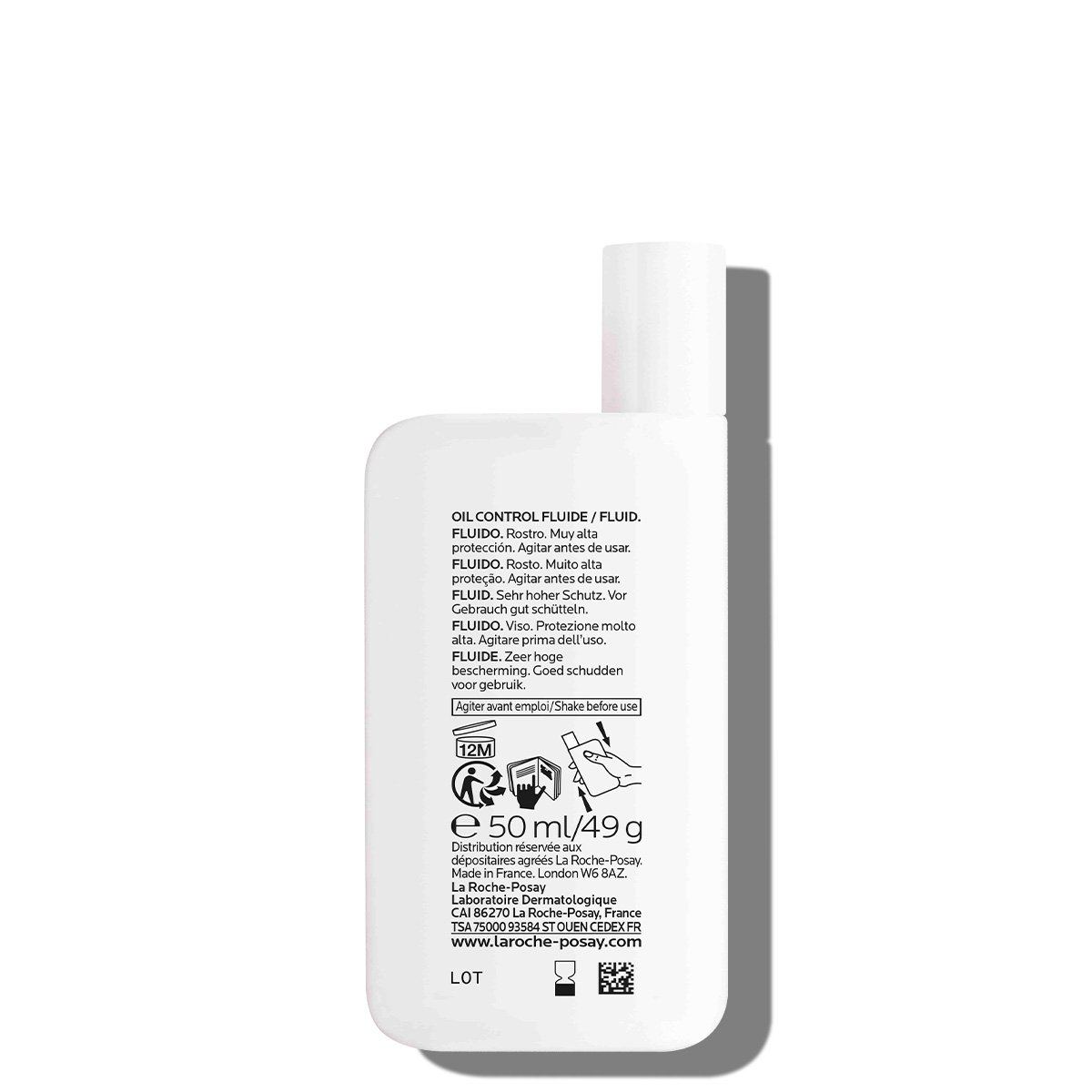 Parte de trás do protetor solar anthelios uv mune 400 oil control fluid da la roche-posay