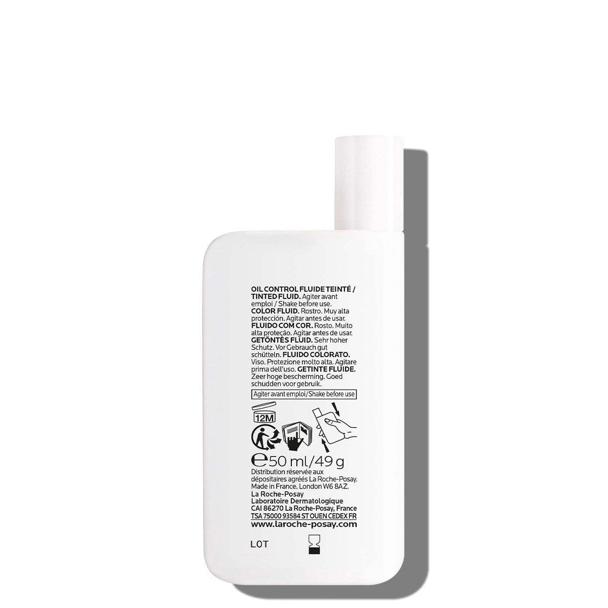 Parte traseira do protetor solar anthelios uv mune 400 oil control fluid spf 50