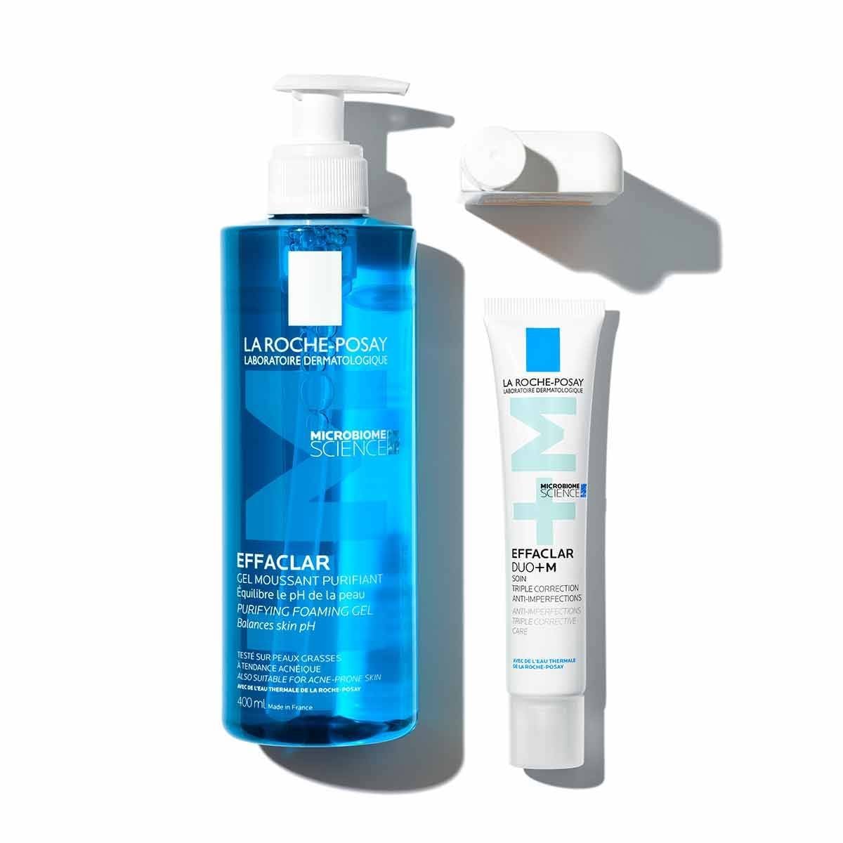 Effaclar cleansing foaming gel e effaclar duo + M em fundo branco