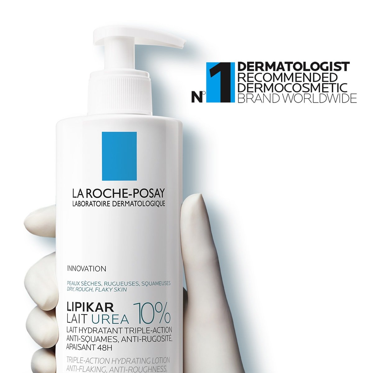 Apresentação do produto Lipikar Lait Urea 10% da La Roche Posay em fundo branco 