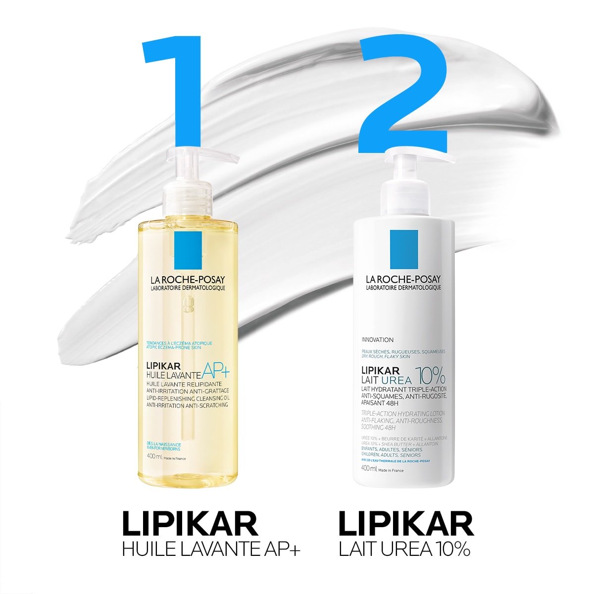 Ordem de utilização dos produtos Lipikar Huile Lavante AP+ e Lipikar Lait Urea 10%